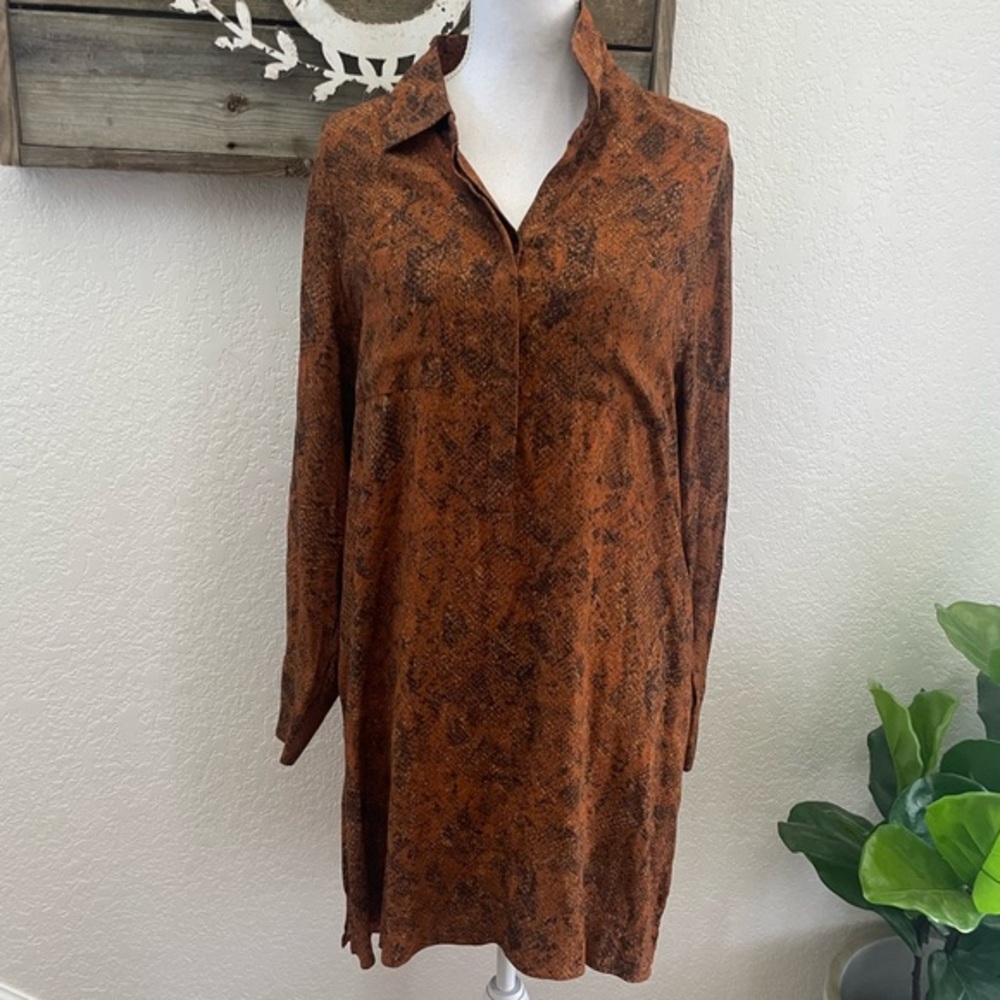 Evereve Peyton Jensen orange brown snake print tunic dress ladies L